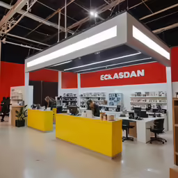 a display of the latest electronic equipment at an exhibition
