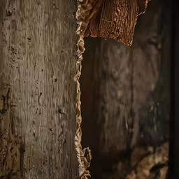 the wood is covered with dirt and brown things