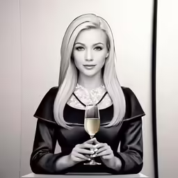 a painting of a woman in a black dress holding a glass of wine