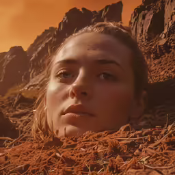 a woman is standing in an area that is dying