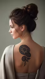 a woman wearing a dress and holding onto a piece of furniture