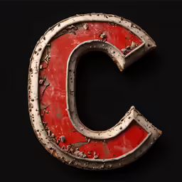 the letter c is made from old rusted metal