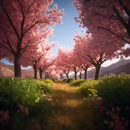 the trees are in bloom in the park