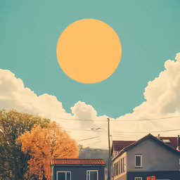 there is a orange circle that is over a house