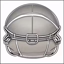an illustration of a football helmet that has two rings on the top,the football helmet on white background is not colorless,the back end of a football helmet drawn in black and white,a helmet that is black and white with chains around it,a drawing of the helmet of an american football player