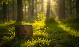 a mug sitting in the middle of a grassy field