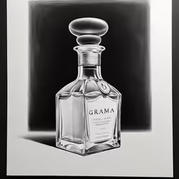 a black and white drawing of a bottle
