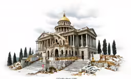 this is a very large building with pillars and an elaborate gold dome