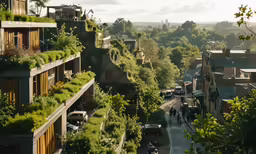 green plants are growing on the roof of buildings