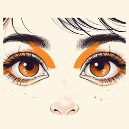 the face of a woman with long eyelashes and orange lashes