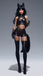 a catwoman with leather clothes and stockings