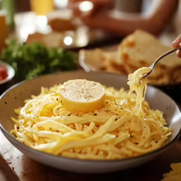 someone eating noodles with a fork on a plate