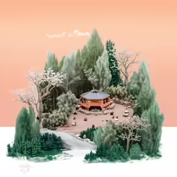a drawing of the house on top of the trees