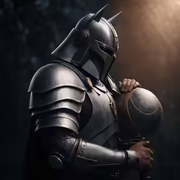 a star wars soldier in armor holds a piece of armor