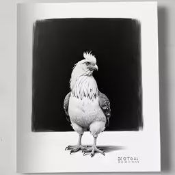 a bird with big eyes, a black and white photo