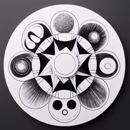 an artistic circular clock is shown on the wall