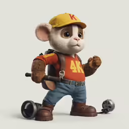 the little mouse has an orange shirt and blue pants