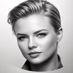 a woman with blonde hair and an elegant updo looks at the camera
