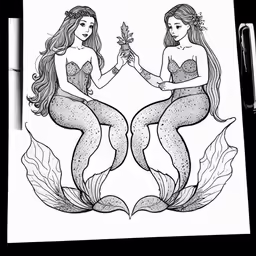 two mermaids holding flowers sitting on top of each other