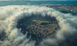 the large clouds are gathering over the small island