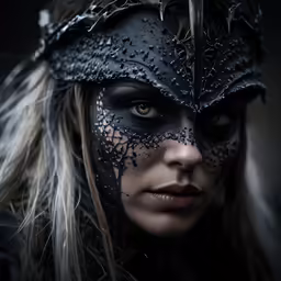 a close up of a woman with a mask on