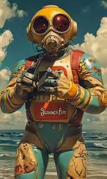 a guy dressed up like a lifeguard in diving gear