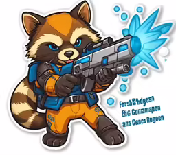 a raccoon with a gun in its hand