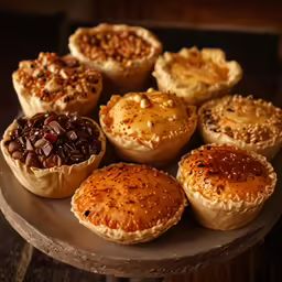 a round plate containing a collection of baked goods