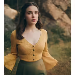 a beautiful young woman wearing a yellow shirt