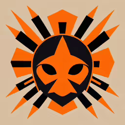 an orange sun symbol that is on a white background