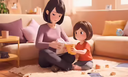 a mother is feeding her child something with the help of her