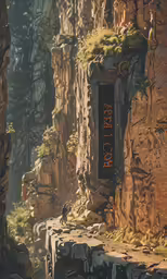 a man holding a sign next to the edge of a cliff