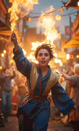the young girl is playing with fire in an open area