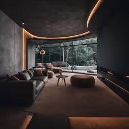 a large living room with a lot of windows