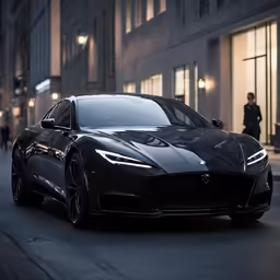 the front end of a black sports car