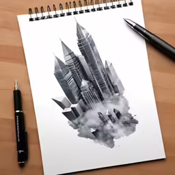 a sketch of an urban city with clouds