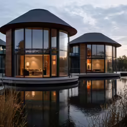 some houses by a body of water near a dock