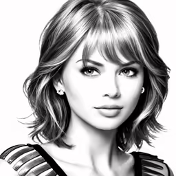 a girl wearing a black and white shirt with a bangs