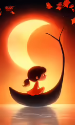 an animation art picture of a little girl riding on the moon