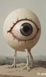 a strange monster with the eye looking like it has fallen