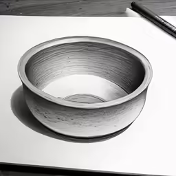 a drawing of a bowl on top of a white sheet