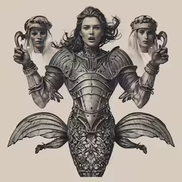 three women with wings, one holding two arms out to the side