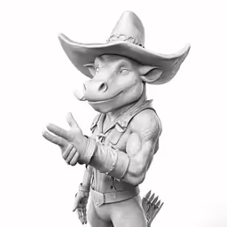 a dinosaur character wearing a cowboy hat