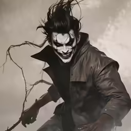 a man dressed up as the joker with his hands on his chest