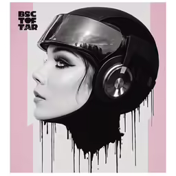an illustration with headphones and a splash of paint