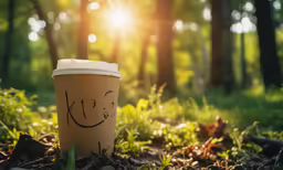 a cup that has drawn on in the ground