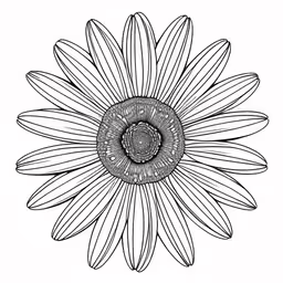 an artistic drawing of a large flower,a black and white drawing of a large sunflower,a black and white drawing of a flower,an illustration of a sunflower with petals on it,this is an image of the shape of a flower