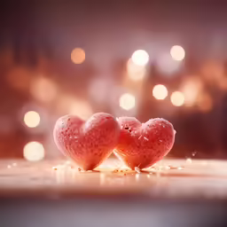 two red hearts made out of water droplets