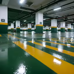 the floor of an empty car parking garage