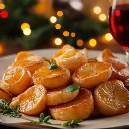 small slices of orange on a plate next to some wine